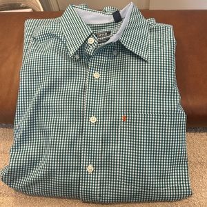 IZOD Green Checkered Non Iron Stretch Large Tall Dress Shirt.